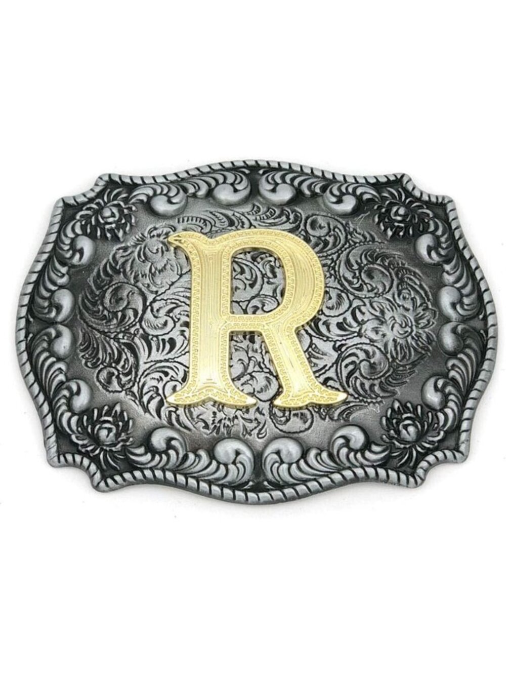 Unisex R Imported Western Silver Large Belt Buckle Initial Letters Rodeo
